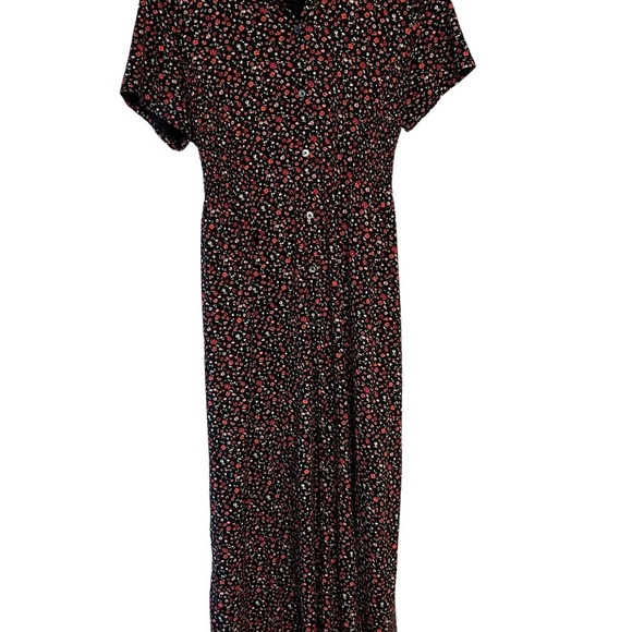J Jill black dress with buttons and flower print and shirt sleeves - Picture 4 of 9
